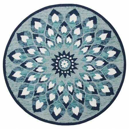 Palacedesigns 4 ft. Round Blue & White Floral Feather Area Rug PA3097041